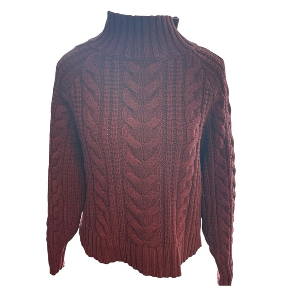 a new day Sweaters - a new day Women's Cable Knit Turtleneck Sweater - Burgundy